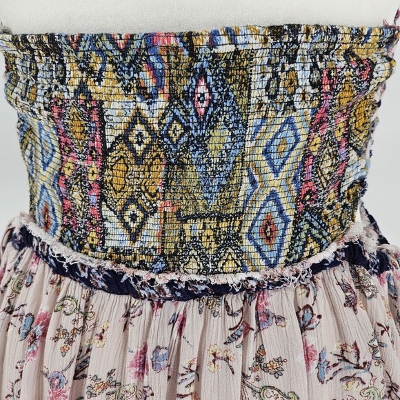 Boho Halter Mini Dress XL Mixed Print Floral Ombre Handkerchief - Picture 8 of 11